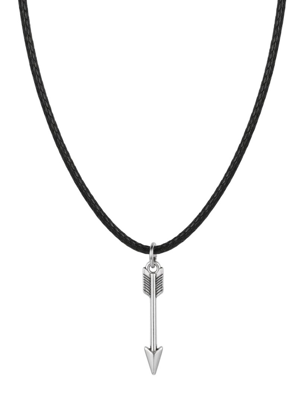 Silver Arrow Pendant Necklace with Black Cord - Women's Jewelry